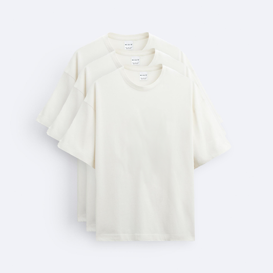 3'lü Keit Premium Ekru Oversize T-Shirt