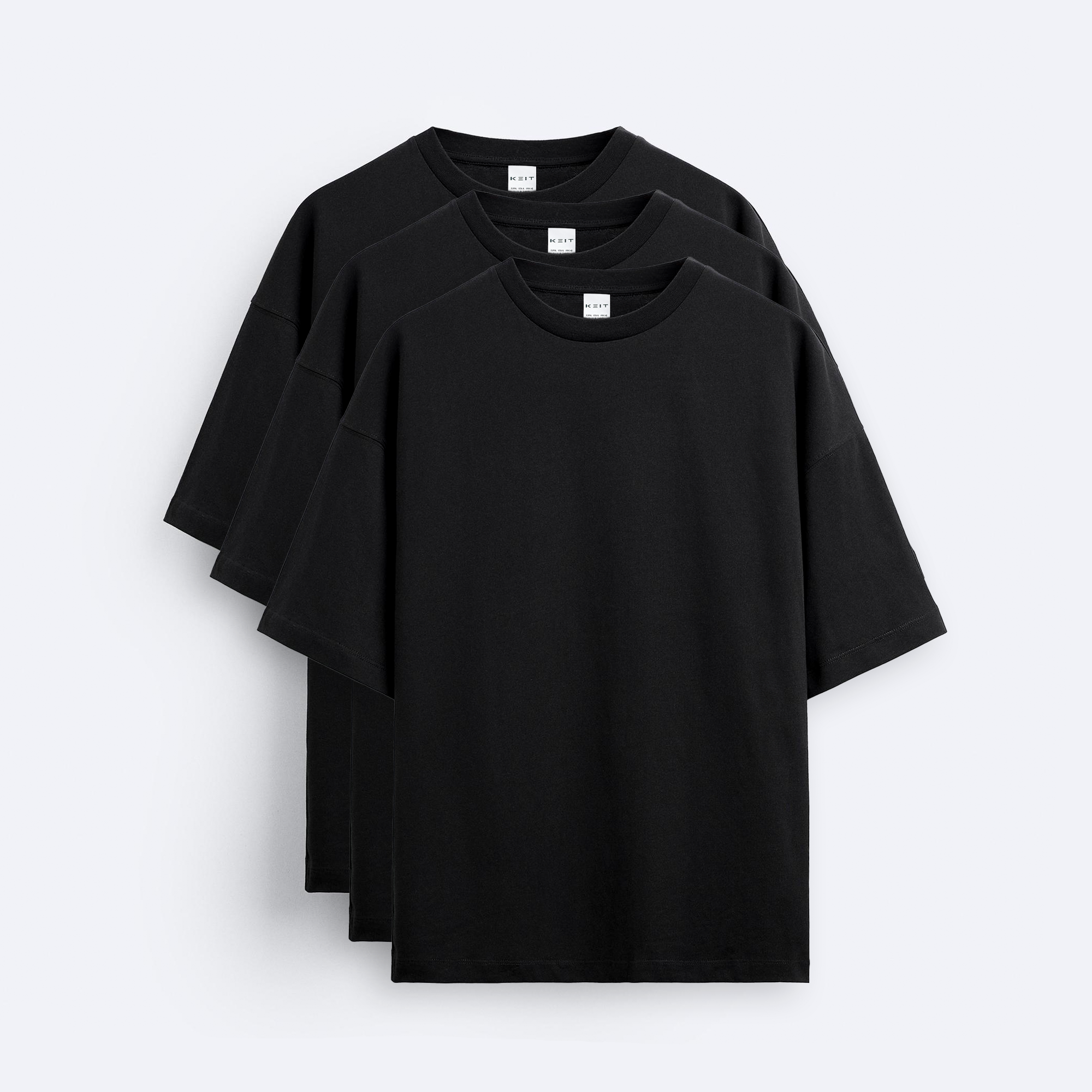 3'lü Keit Premium Siyah Oversize T-Shirt