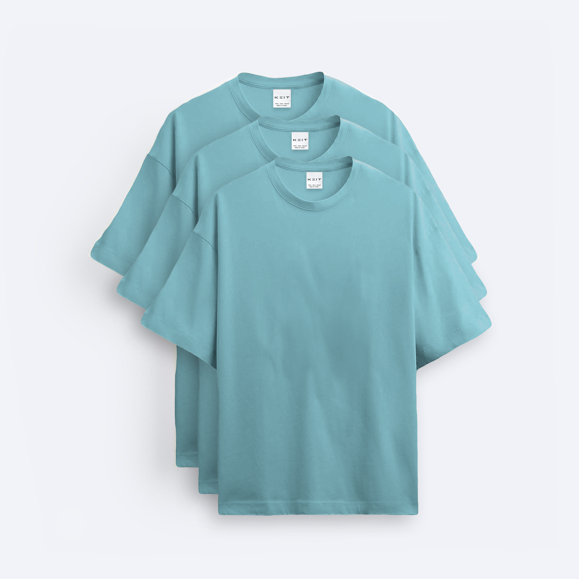3'lü Keit Premium Turkuaz Oversize T-Shirt