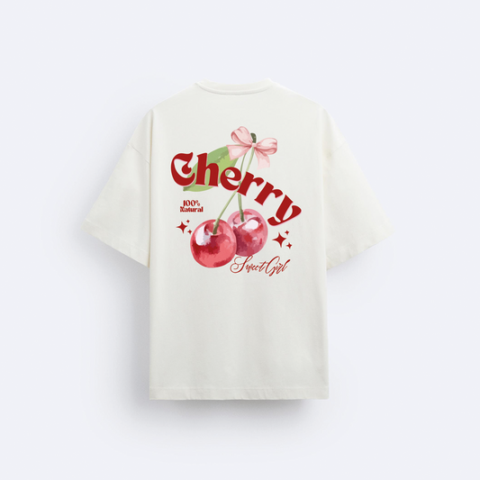 Cherry Arka Baskılı Oversize T-Shirt