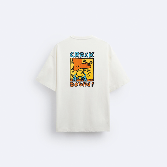 Crack Down Arka Baskılı Oversize T-Shirt
