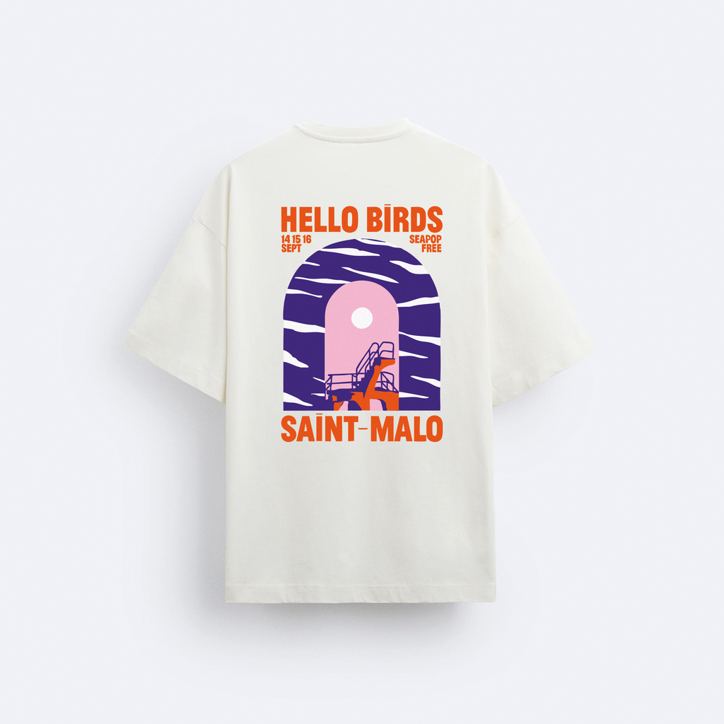Hello Birds Arka Baskılı Oversize T-Shirt