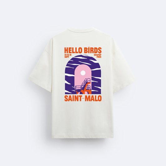 Hello Birds Arka Baskılı Oversize T-Shirt