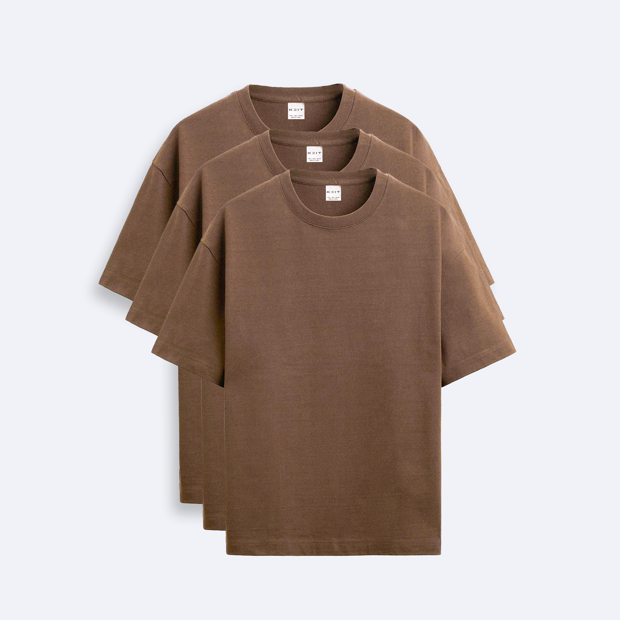 3'lü Keit Premium Kahverengi Oversize T-Shirt