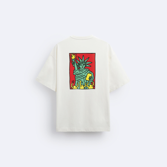 Statue of Liberty Arka Baskılı Oversize T-Shirt