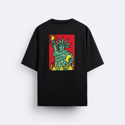 Statue of Liberty Arka Baskılı Oversize T-Shirt